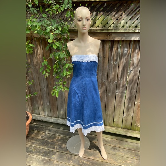 Vintage Handmade Strapless Denim Dress - Picture 5 of 12